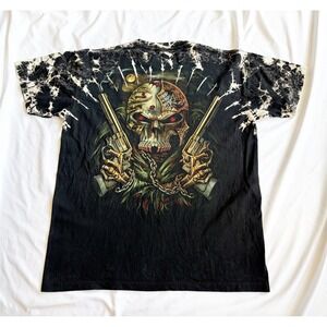 Survivors Skull Guns Shirt Mens XL Black Tie Dye Double Sided Graphic Studded